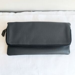 MR. foldover leather clutch bag in dark gray